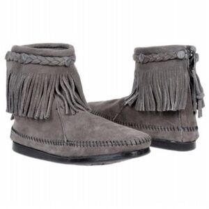 Minnetonka High Top Fringe Boot Gray Size 8.5 Bohemian, Festival, Western NEW